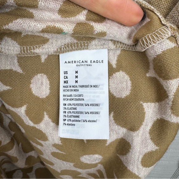 NWT American Eagle Tan Daisy Floral Mini Mock Neck Sweater Dress Retro Y2K 70s - Picture 5 of 5